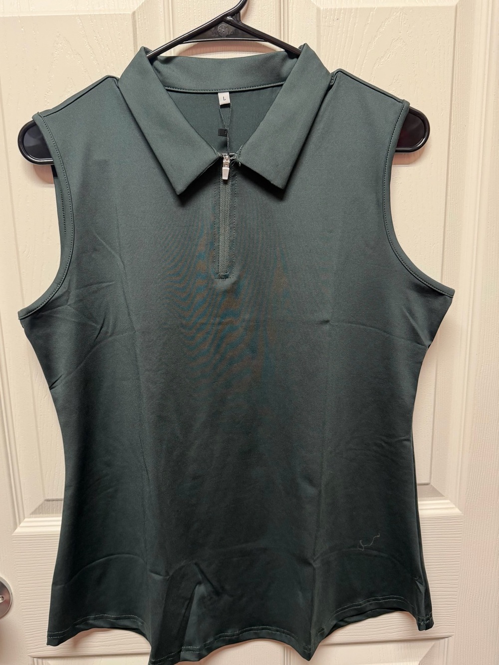 Sleeveless Zip Polo Top - Dark Green